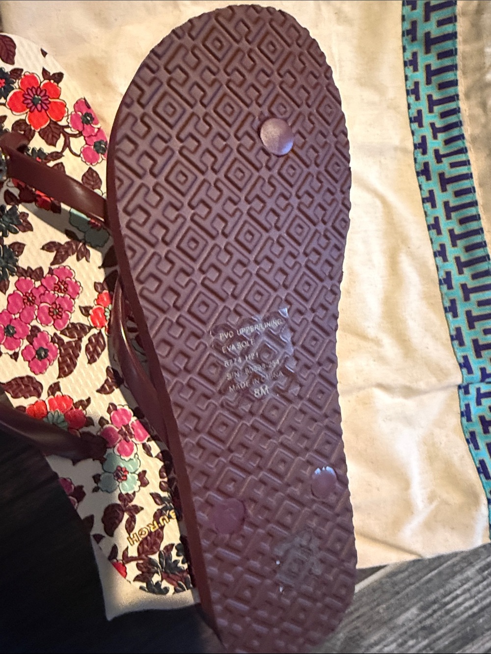 Tory Burch Floral Flip Flop Sandals in Burgundy - Picture 3 of 3